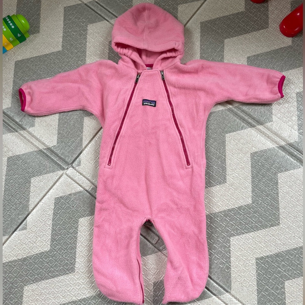 Patagonia Pink Hooded Fleece One-Piece Bodysuit